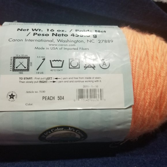 Caron One Pound Yarn-Peach - #504 - 4-ply - Worsted Weight - Picture 5 of 7